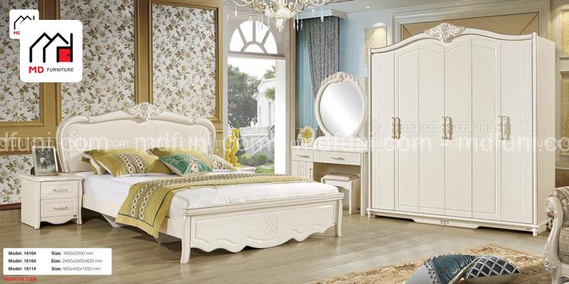 Combo giường tủ bàn trang điểm tân cổ điển nhập khẩu MD-1616# 7 PHÒNG NGỦ TCĐ NHẬP KHẨU 1616