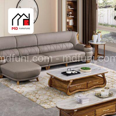 Sofa Gỗ Mun Góc L Bọc Da Bò Nhập Khẩu Cao Cấp MD-68#