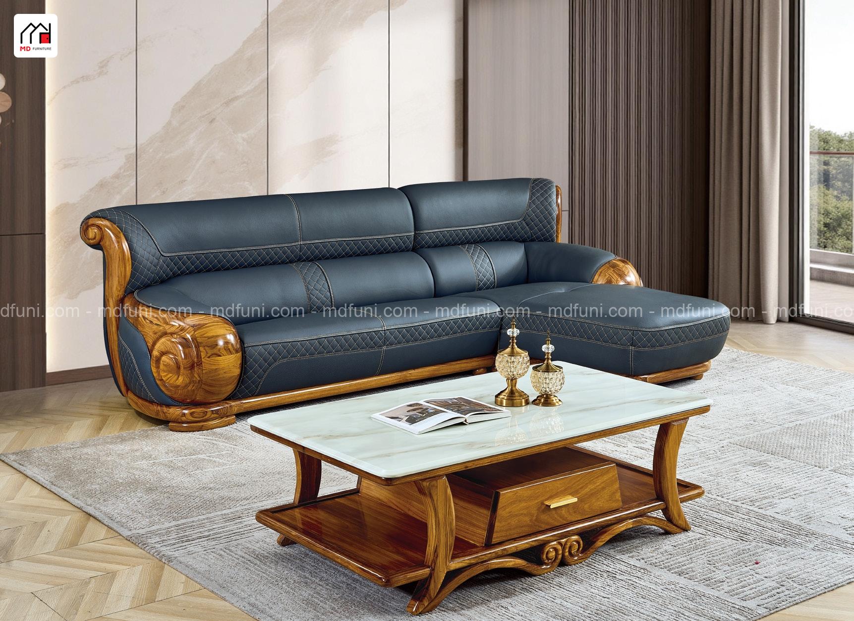 Sofa Da Bò Gỗ Mun Nhập Khẩu MD-39#