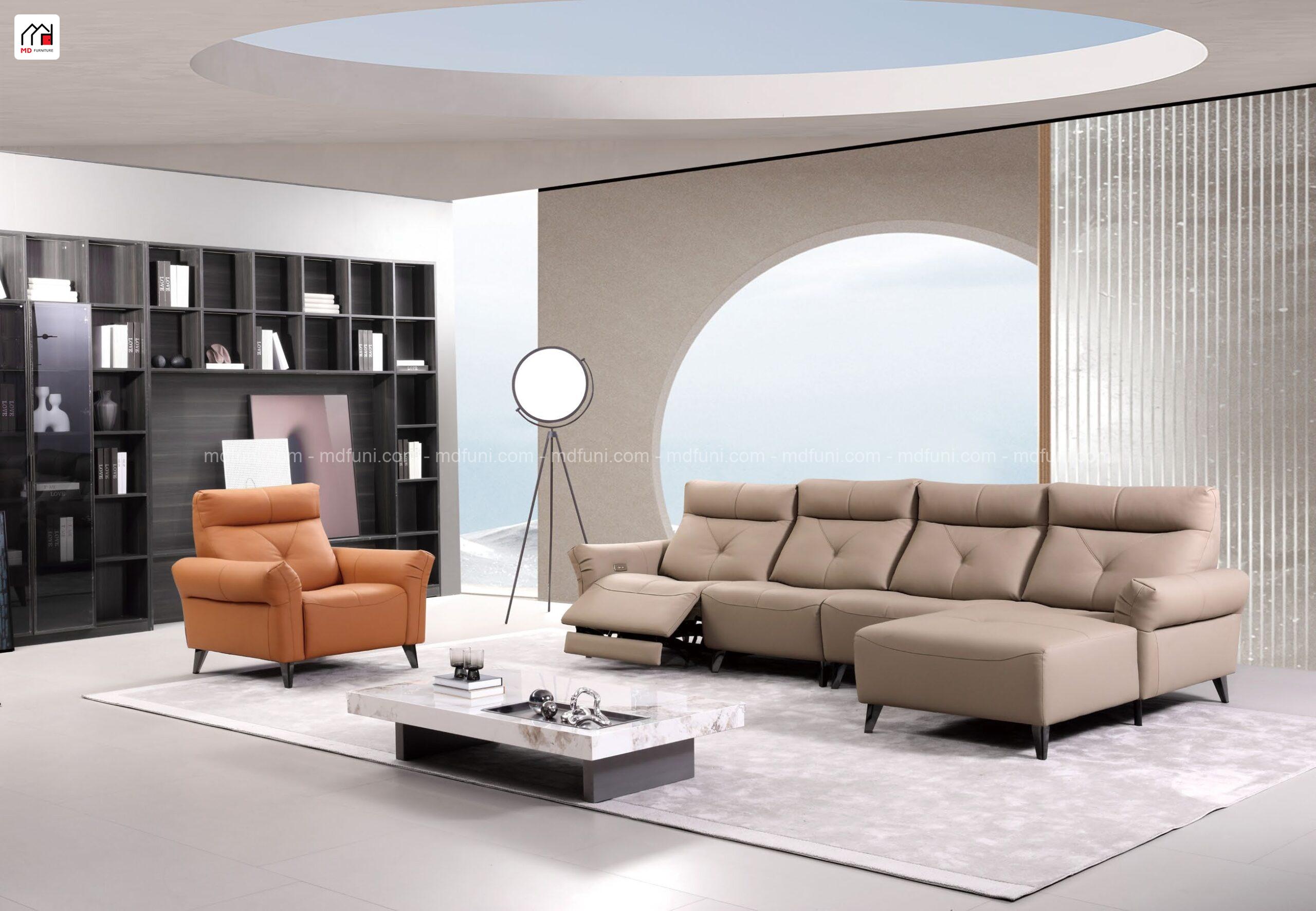 Sofa Góc L Nhập Khẩu Bọc Da Bò Ghế Thư Giãn Chỉnh Điện MD-8605# 2 C8605 scaled