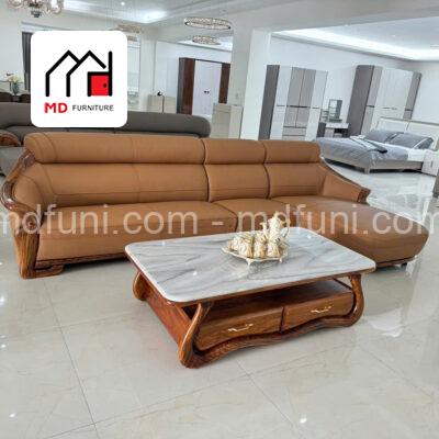 Sofa Góc Gỗ Mun Bọc Da Bò MD-43# Góc L Hiện Đại Nhập Khẩu 13 H43.1
