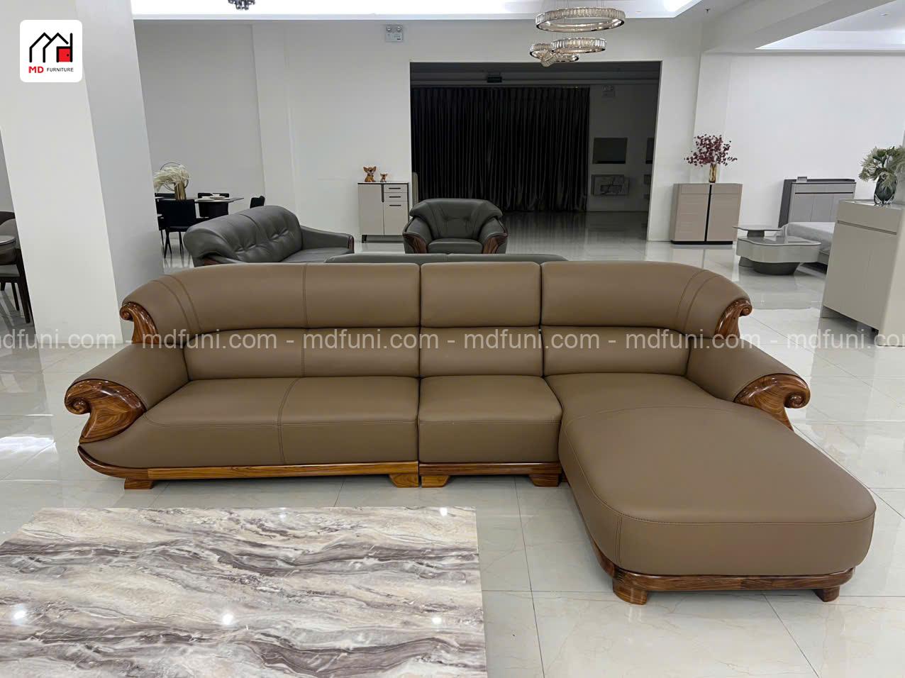 Sofa Gỗ Mun Góc L Bọc Da Bò MD-46# Hiện Đại Nhập Khẩu 10 H46.2