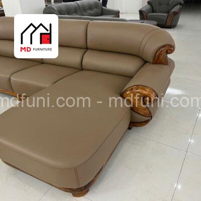 Sofa Gỗ Mun Góc L Bọc Da Bò MD-46# Hiện Đại Nhập Khẩu 17 H46.4