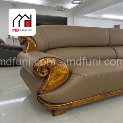 Sofa Gỗ Mun Góc L Bọc Da Bò MD-46# Hiện Đại Nhập Khẩu 19 H46.6