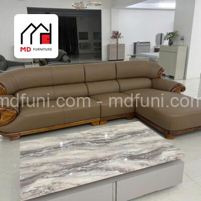 Sofa Gỗ Mun Góc L Bọc Da Bò MD-46# Hiện Đại Nhập Khẩu 14 H46.8