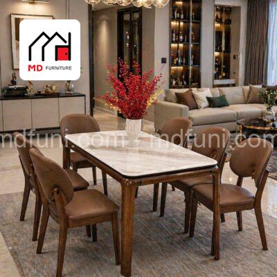 Bộ Bàn Ăn 1m4 Gỗ Sồi Tự Nhiên Mặt Đá MD-6052# 9 Ban 6052.2