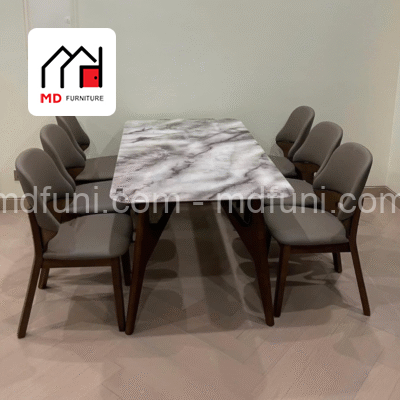 Bộ Bàn Ăn Mặt Đá Tự Nhiên 1,6m Gỗ Hương Thái + 6 Ghế Nhập Khẩu MD-075# 20 14