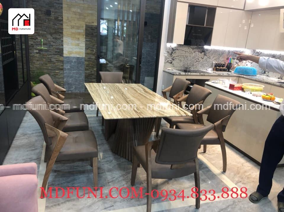 Bộ Bàn Ăn Mặt Đá Onyx Tự Nhiên Cao Cấp Xuyên Sáng Nhập Khẩu QF023# 9 QF0239