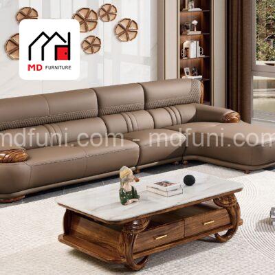 Sofa Gỗ Mun Góc L Bọc Da Siêu Sợi Nhập Khẩu MD-518#