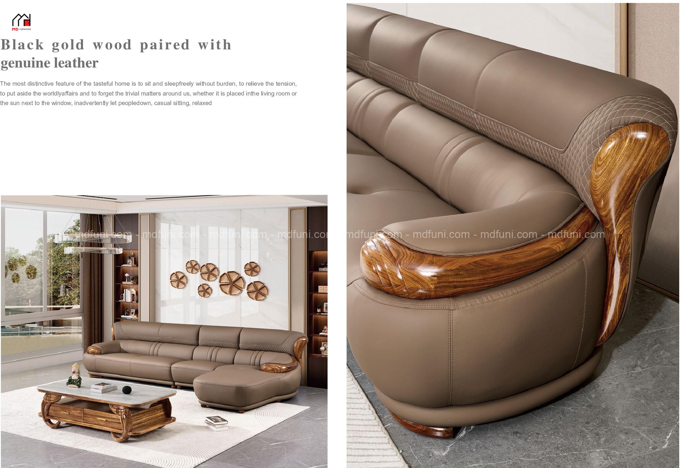 Sofa Gỗ Mun Góc L Bọc Da Siêu Sợi Nhập Khẩu MD-518# 4 SOFA.G518.1