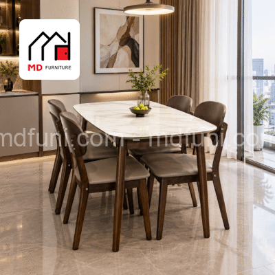 Bộ Bàn Ăn Mặt Đá 4 Ghế Nhỏ Gọn MD-09#